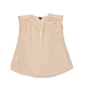 Ann Taylor Women’s XS Sleeveless Pink Peach Notched V Neck Shirred Shoulder